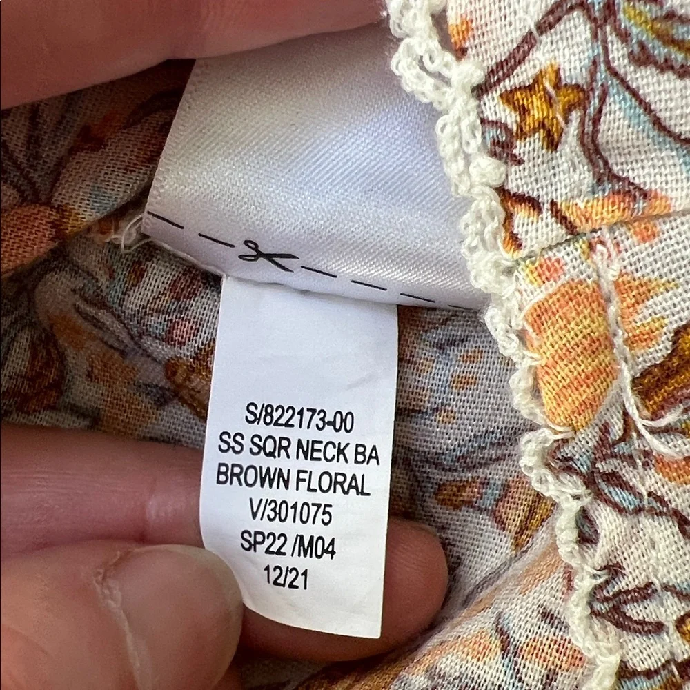 OLD NAVY Peasant Smocked Puff-Sleeve Peplum Blouse Multi Ditsy Orange/Cream L
